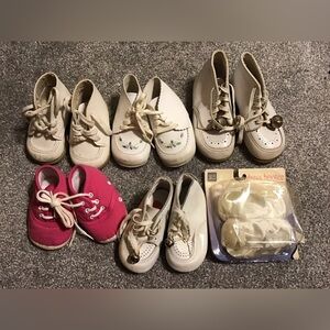 6 pairs of baby girl vintage shoes cloth or leather sz 1-5